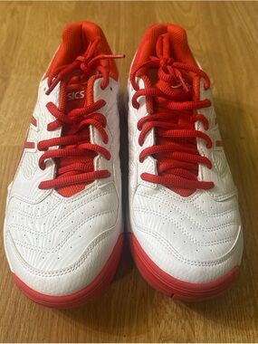 ASICS Kids White and Red Lace-Up Sneakers